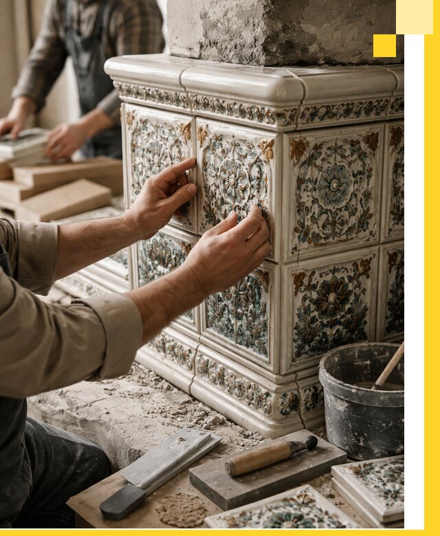 Изразцовые камины под ключ в Рыбинске: проект и монтаж