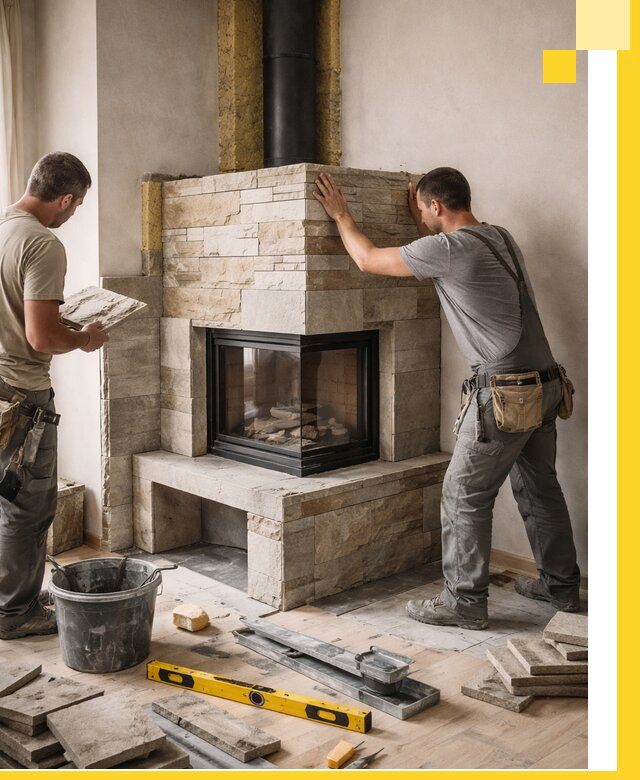 Угловые камины под ключ проект, монтаж и отделка в Рыбинске