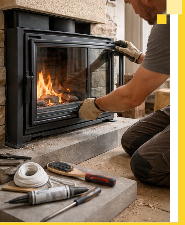 Производство, монтаж и доставка каминов со стеклом в Рыбинске