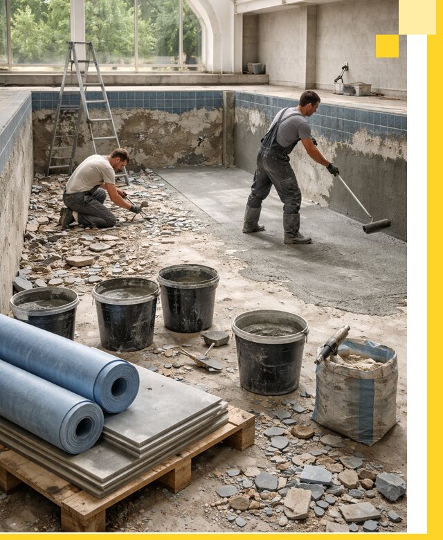 Реконструкция бассейнов в Рыбинске: ремонт, гидроизоляция