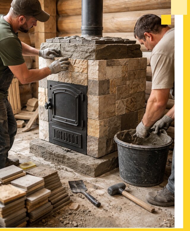 Облицовка банной печи под ключ в Рыбинске: камень и плитка