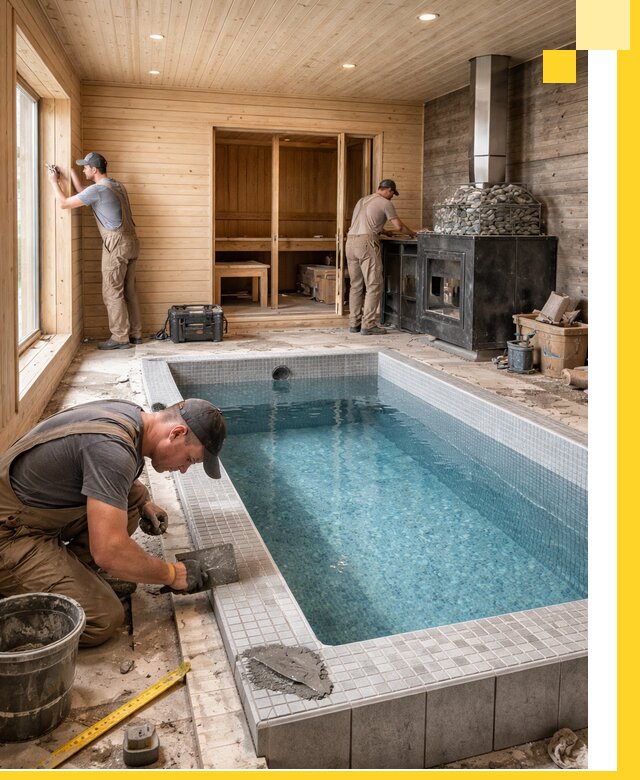 Проект бани с бассейном и сауной в Рыбинске под ключ