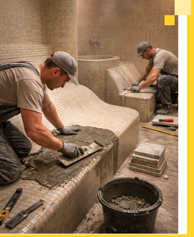 Лежаки для хамама под ключ в Рыбинске, проект и монтаж